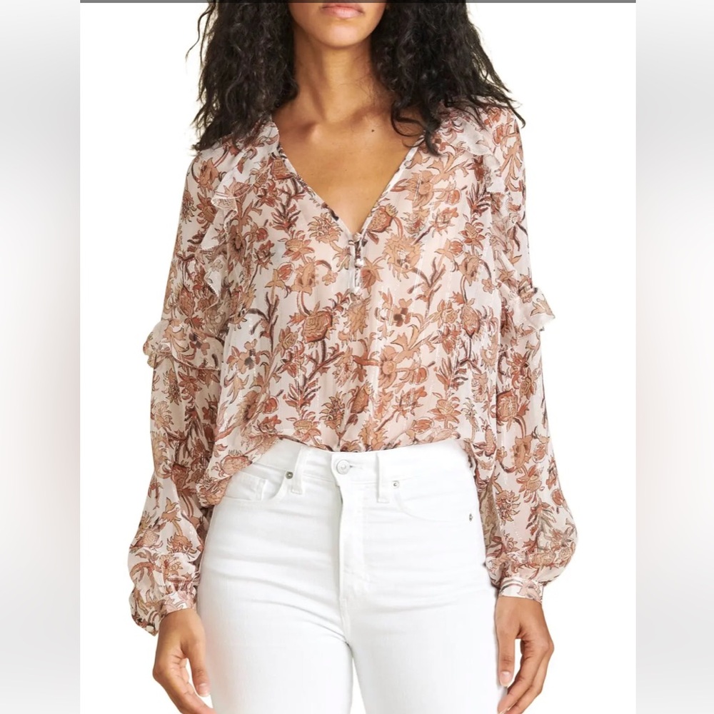 Veronica Beard Zanita Floral Print Sheer Blouse